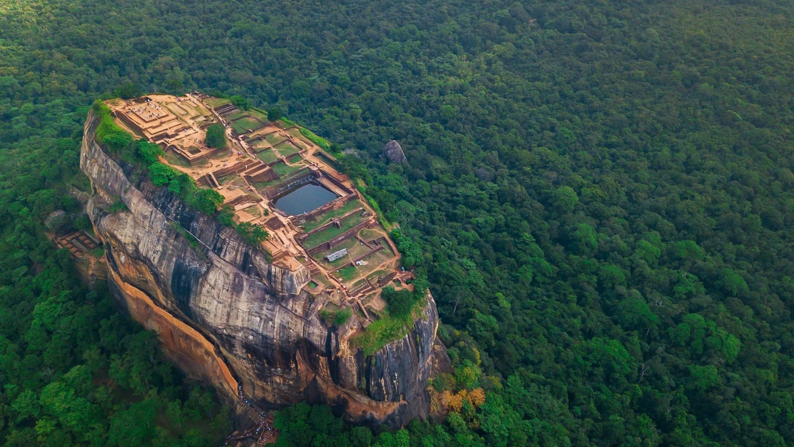 Aerial view of Sigiriya rock at misty morning, Sri Lanka
